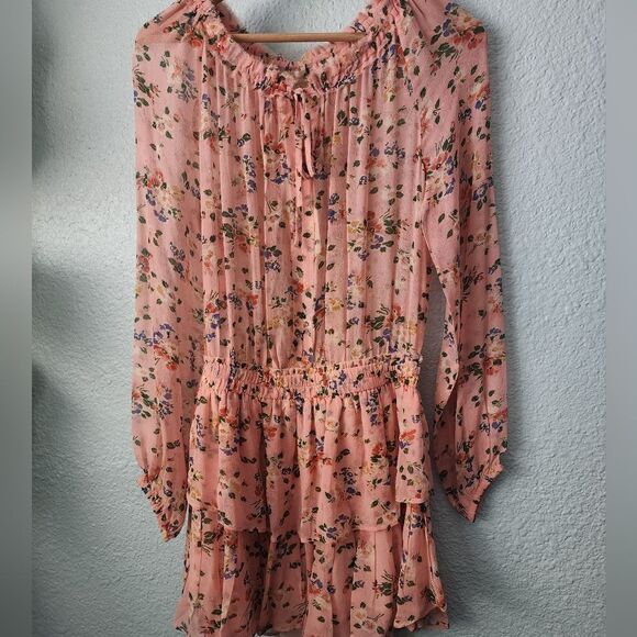 Loveshackfancy Kimbra Ruffle Floral Sunset Pink Silk Mini pop over dress - Picture 8 of 16